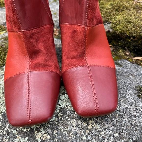 Sam Edelman Olina Cinnamon Spice Red Suede & Leather Patchwork Ankle Boots Sz 9 - Picture 10 of 16